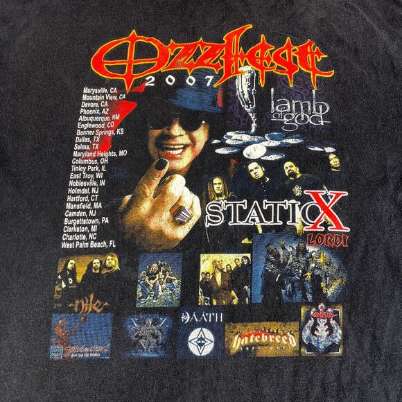 Vintage Ozzy Osbourne Ozzfest 2007 Tour T Shirt Black Sabbath Men Large Flames - Picture 1 of 12
